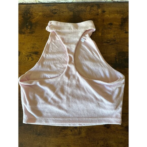 Fabletics Womens Pink Terry Cloth Crop Top Halter Style M Built in Bra - Picture 2 of 16
